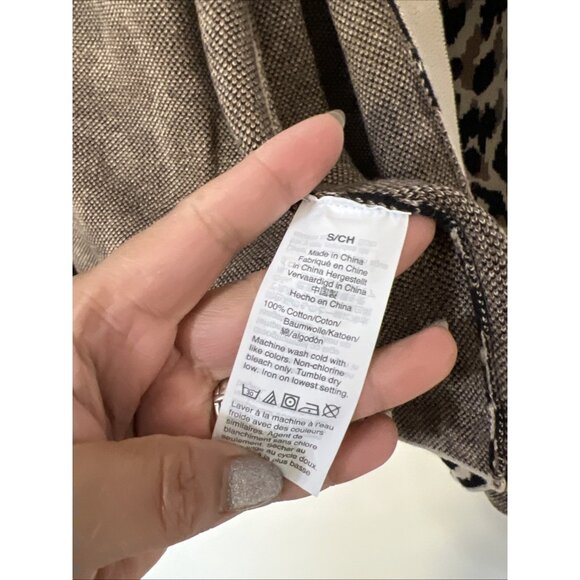 J Crew Sz S Leopard Print Open Front Cardigan Cotton Neutral Pockets Tan/Blk - Picture 4 of 8